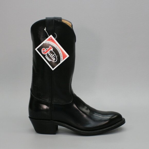 Vintage Justin Men\'s 10.5 C Narrow Black Leather Western Cowboy Boots M8049 USA main image 6